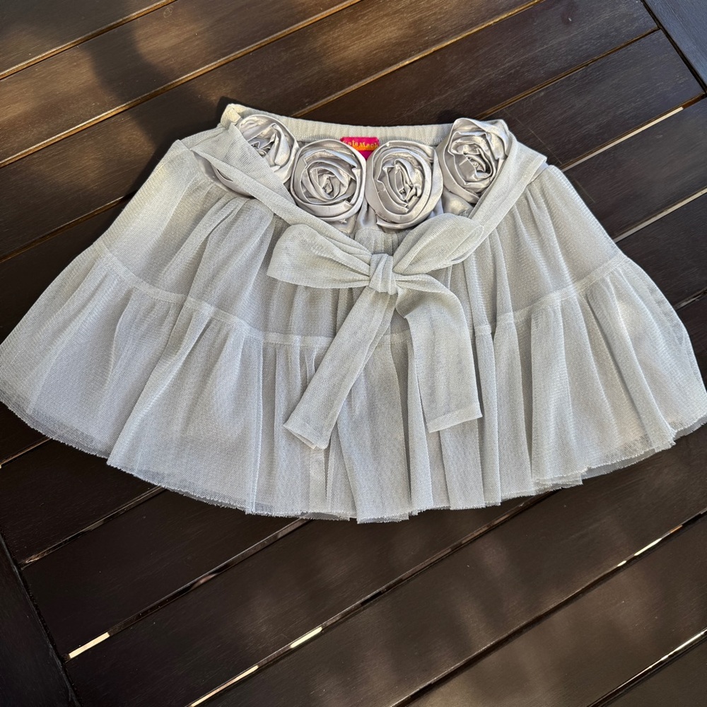 Girl Size 6 Kate Mack Silver Bubble Mini Skirt with Ruffles